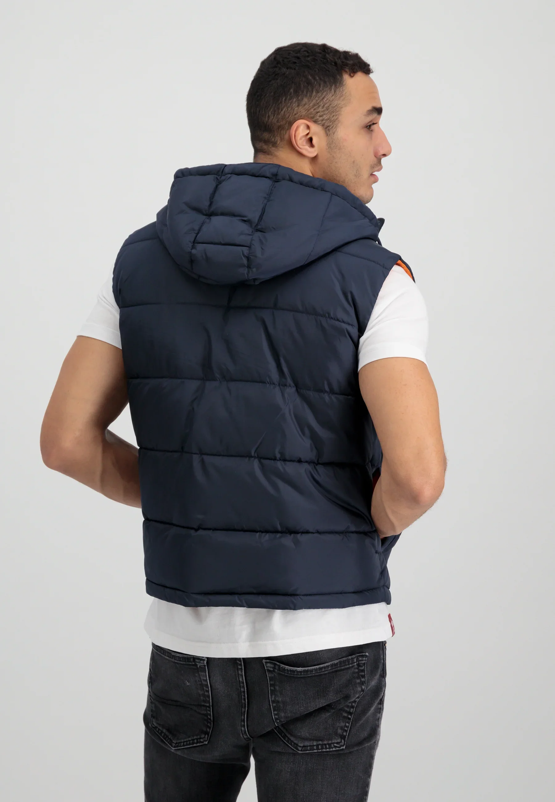 Alpha Industries Hooded Gilet Puffer Body Warmer Navy Blue 624 - Image 3