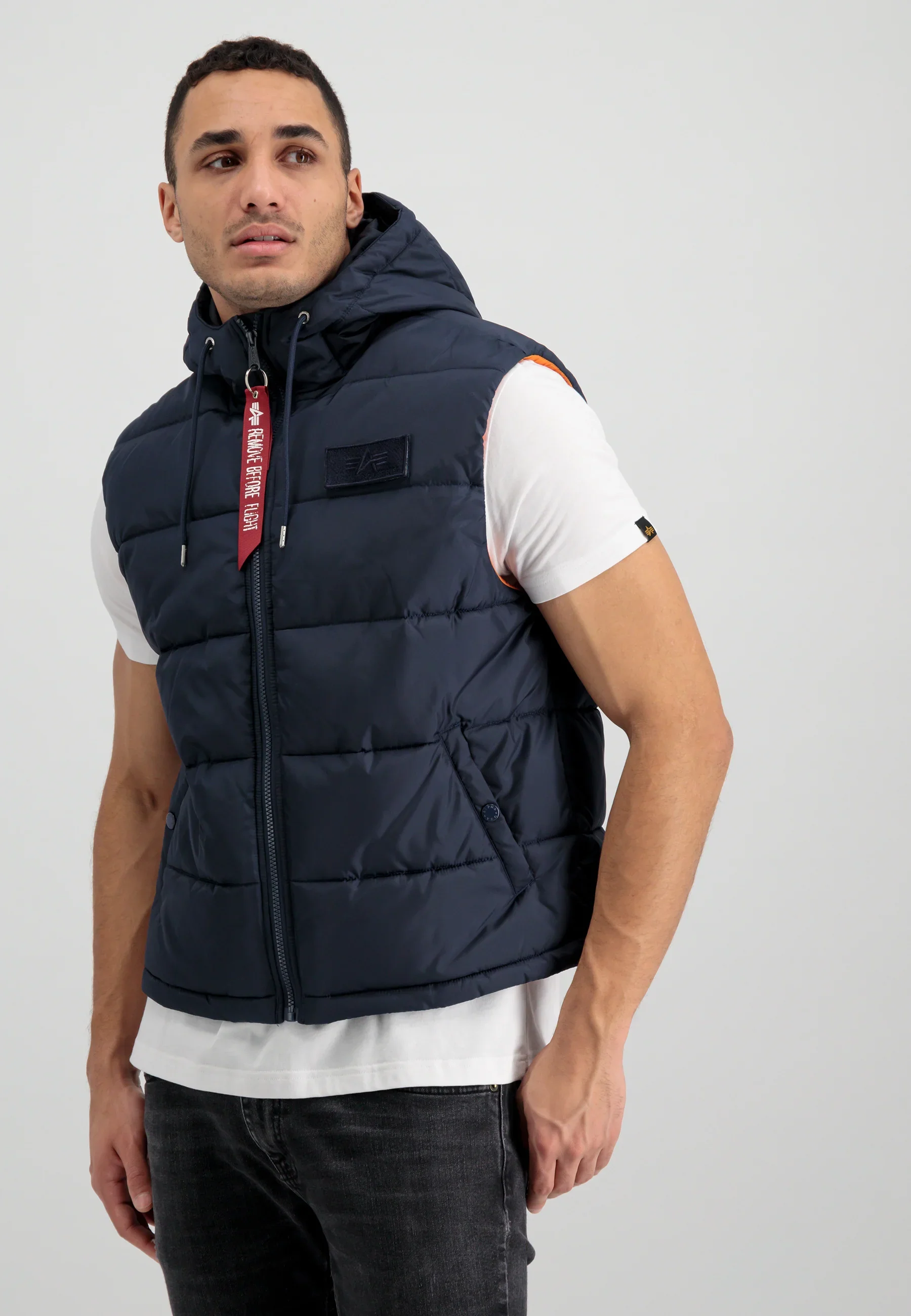 Alpha Industries Hooded Gilet Puffer Body Warmer Navy Blue 624 - Image 4