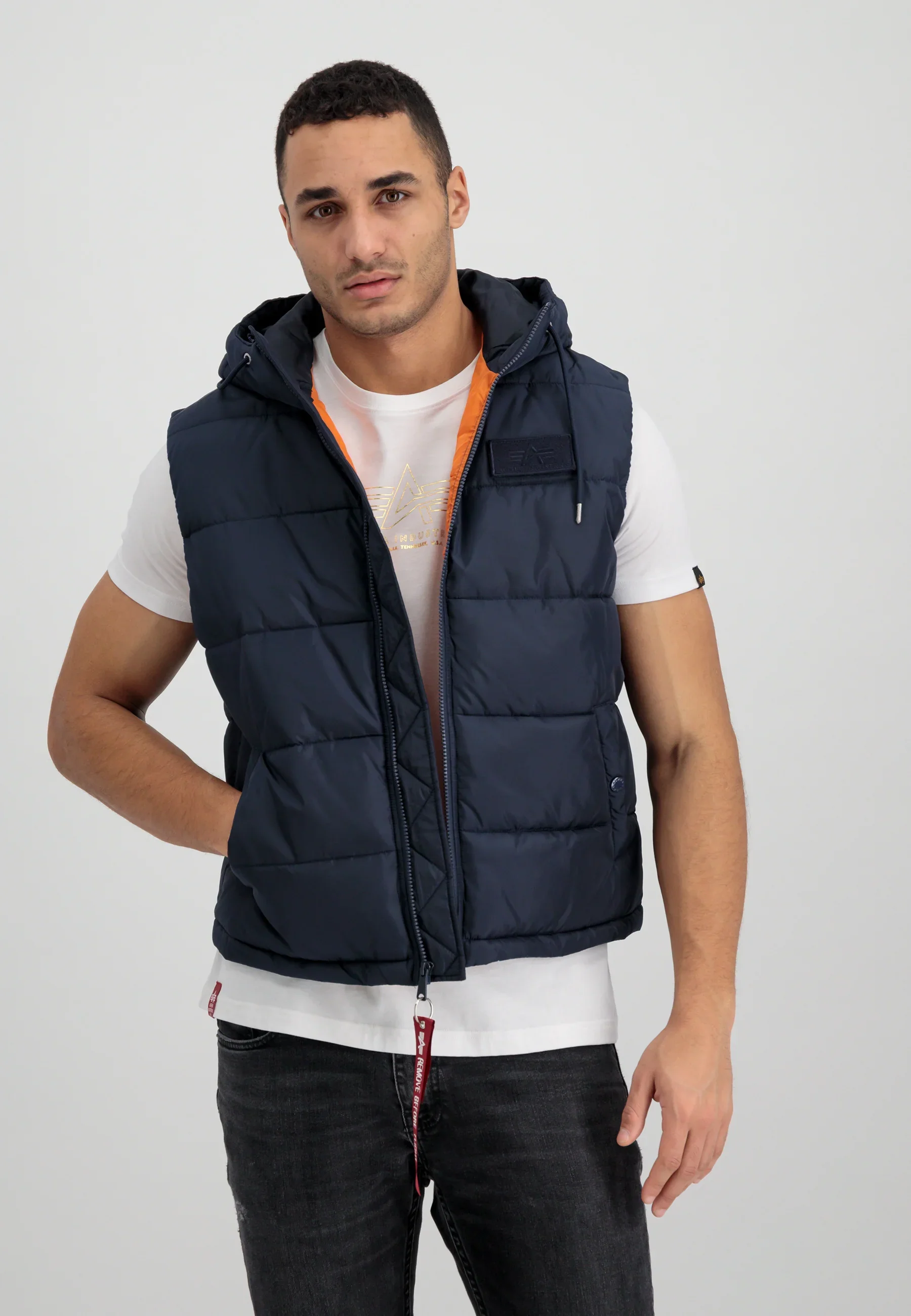 Alpha Industries Hooded Gilet Puffer Body Warmer Navy Blue 624 - Image 5
