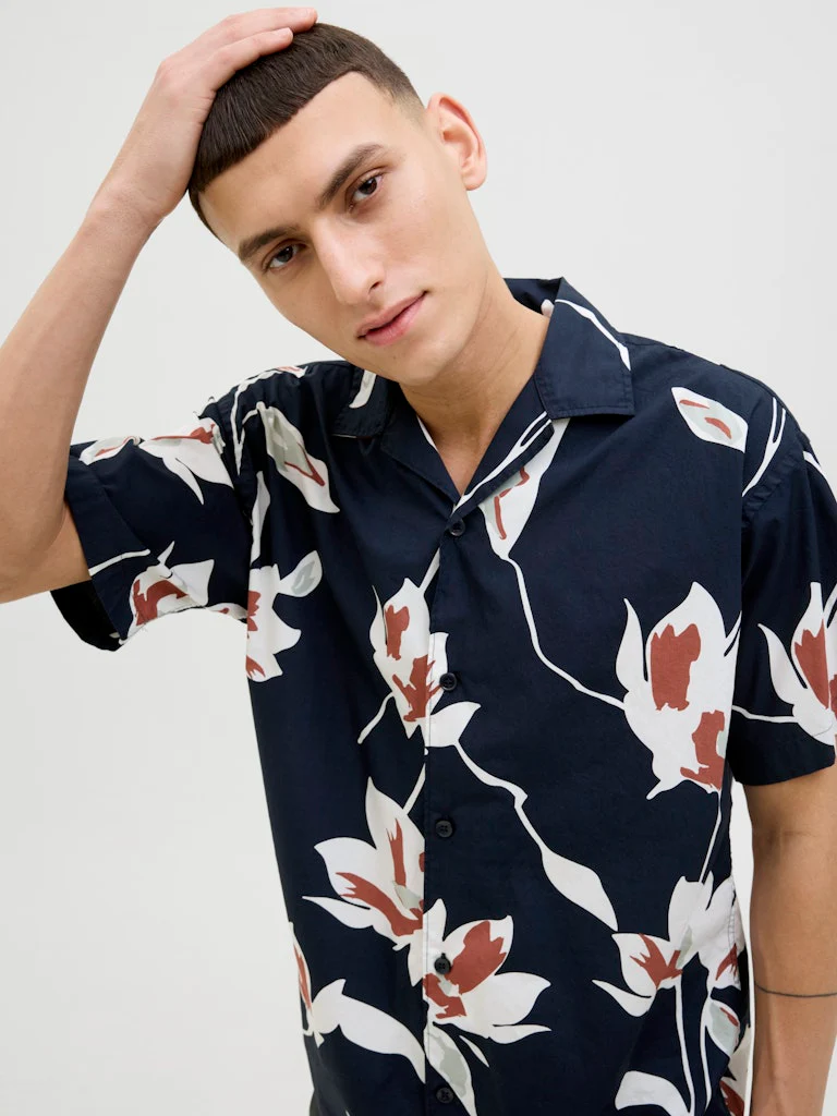 Jack & Jones Blapalermo Print Resort SS Shirt Navy - 091 - Image 3