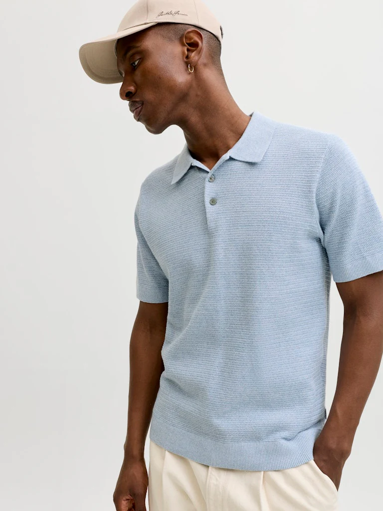 Jack & Jones Riley Knit SS Polo Ashley Blue - 062 - Image 4