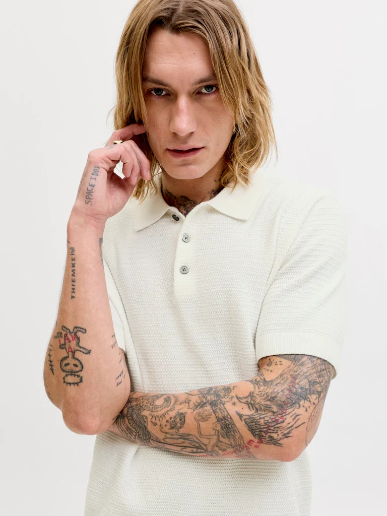 Jack & Jones Riley Knit SS Polo (Cloud Dancer) Ecru - 050 - Image 6