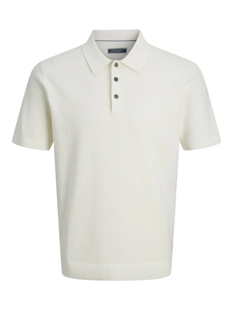 Jack & Jones Riley Knit SS Polo (Cloud Dancer) Ecru - 050 - Image 7