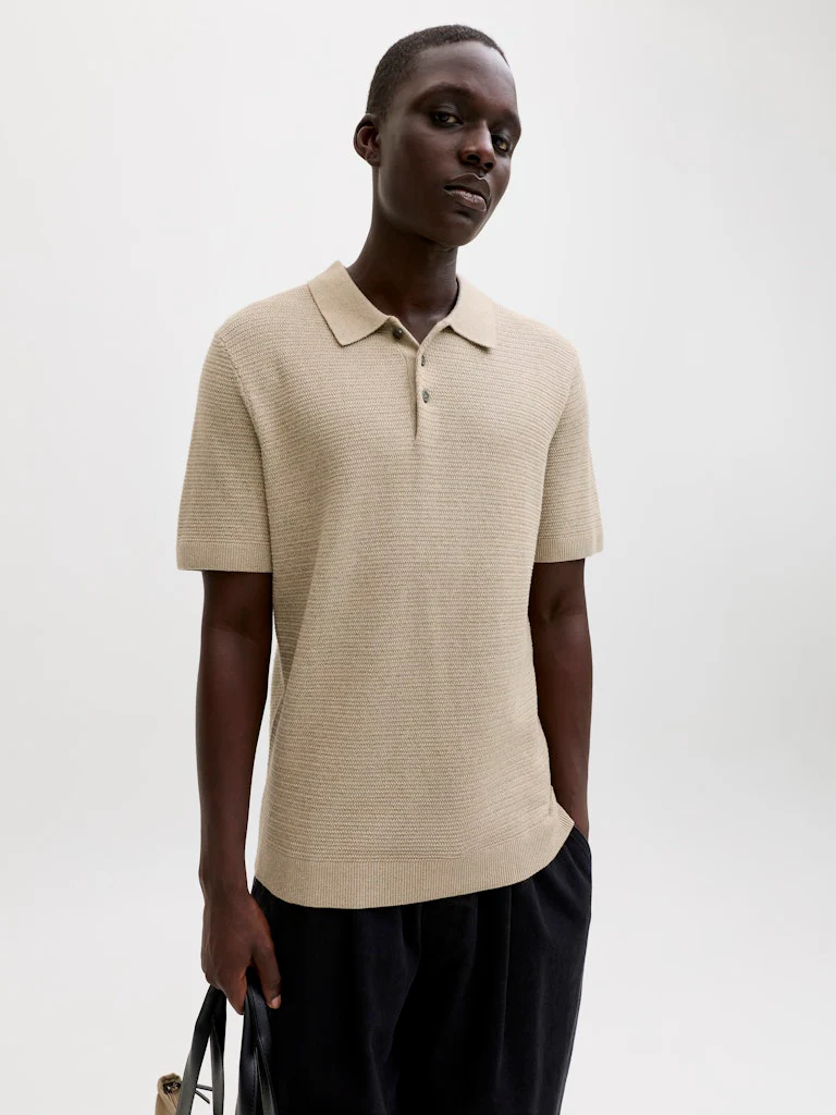 Jack & Jones Riley Knit SS Polo (Lemon Pepper) Beige - 054 - Image 6