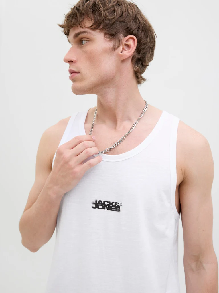 Jack & Jones Sago Small Logo Slub Tank Vest Top White - 397 - Image 4