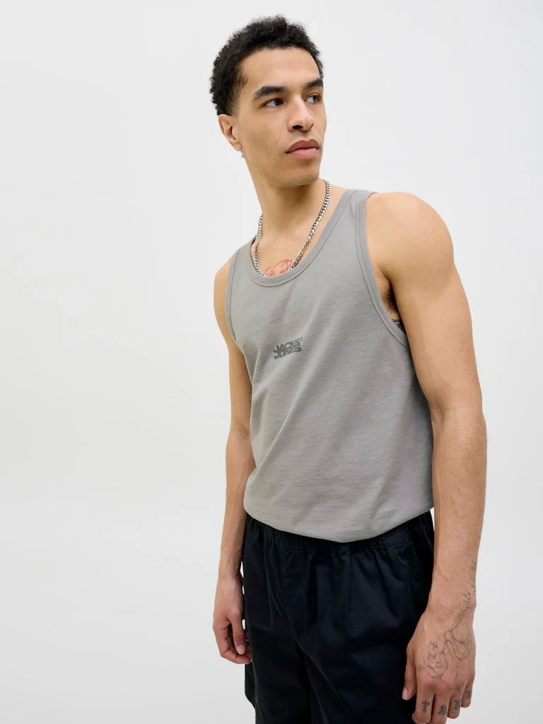 Jack & Jones Sago Small Logo Slub Tank Vest Top Grey - 375 - Image 5
