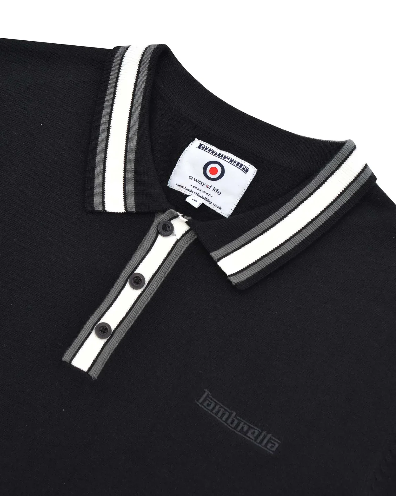 Lambretta Velero Tipped SS Knit Polo Black - 097 - Image 4