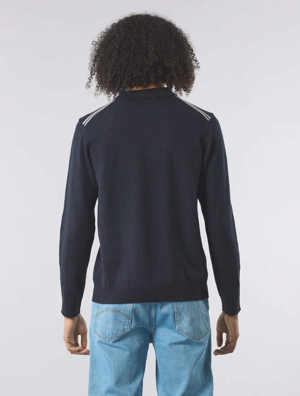 Pretty Green Merino Blend knit L/S Polo Navy - 086 - Image 3