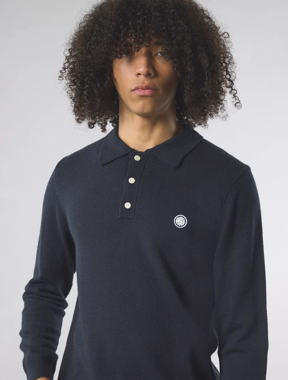 Pretty Green Merino Blend knit L/S Polo Navy - 086 - Image 4