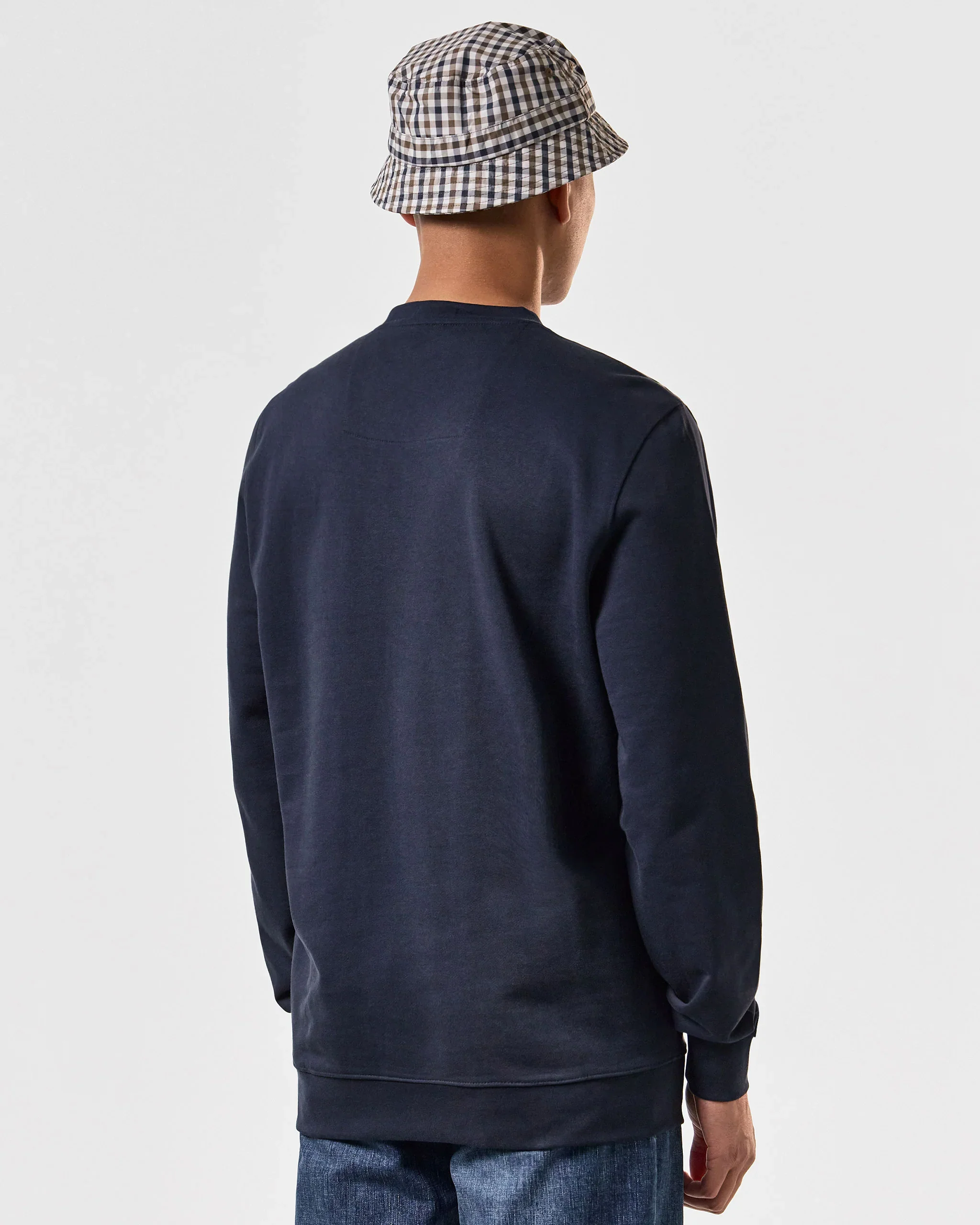 Weekend Offender Vega Sweater With Check Piping Detail Navy - 428 - Image 4